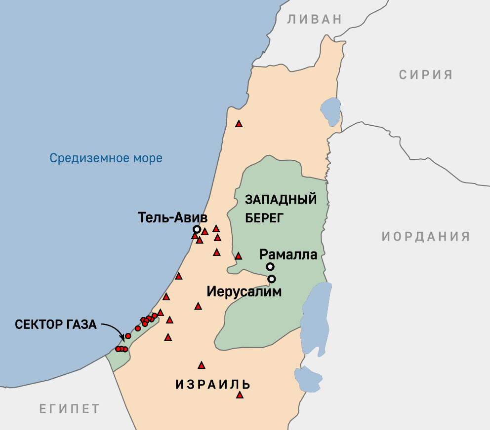 Карта конфликта Израиль - Палестина