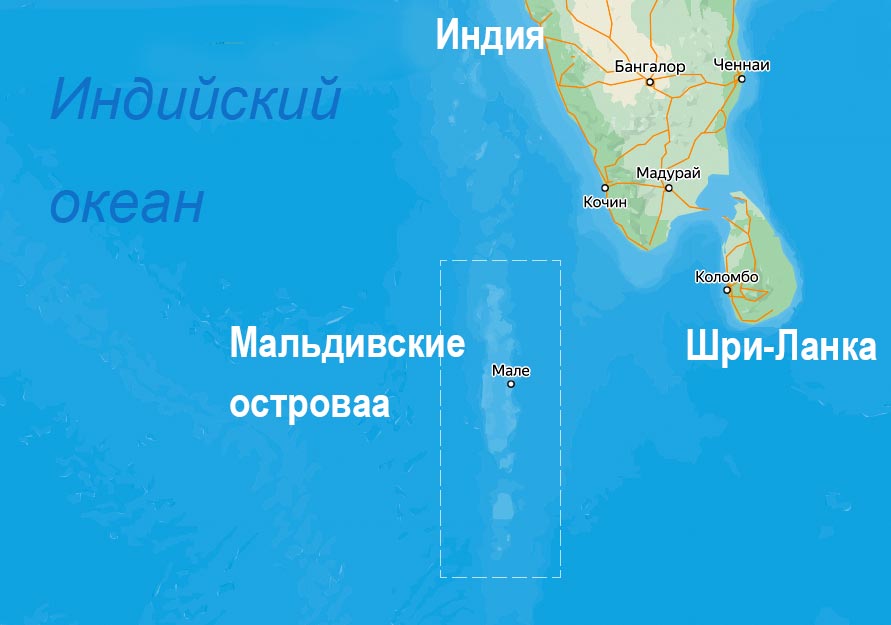 Индийский океан, Мальдивы на карте