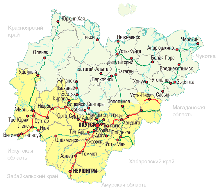 Якутия - карта дорог