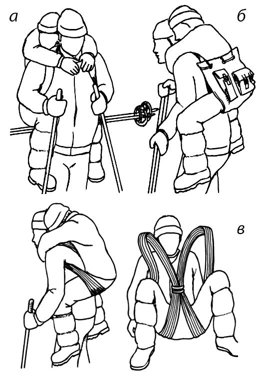 Переноска пострадавшего на рюкзаке